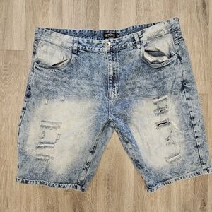 Southpole Shorts Mens 46 Blue Denim Jean Distressed Light Wash Faded Whisker